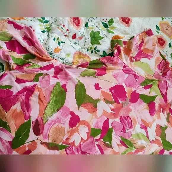 Terra & Sky Pink and Green Floral Tee Shirt Midi Dress, Size 2X/20W-22W  #103 - Picture 4 of 9